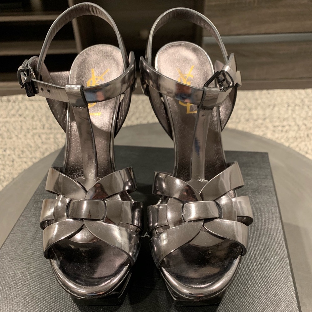 SOLD YSL Tribute Sandals in Gunmetal size 36.5
